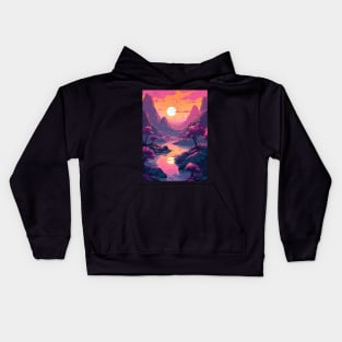 Sunset - otherworldly planet Anime Style Kids Hoodie